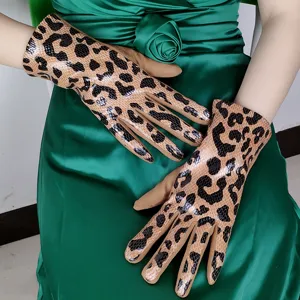 Women's Leopard Print Faux Suede Gloves Autumn Winter Warm Windproof Driving Split Finger