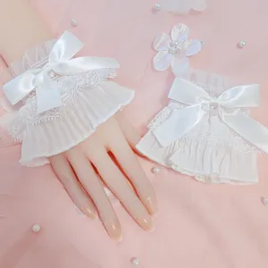 Polsini in pizzo bianco lolita dolci con elegante fiocco in raso accessori alla moda