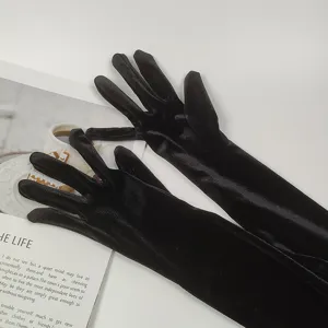 Femmes gants longs en velours noir hiver vintage formels de soiree opera performance gants