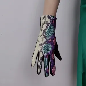 Women fashion snake print touchscreen warm gloves for winter riding driving fleece lined.