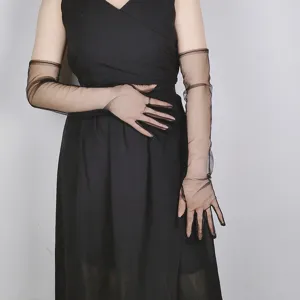 Black sheer mesh long gloves transparent bridal wedding dress accessories evening party wear