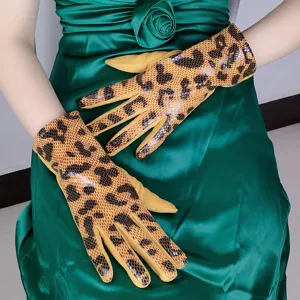 Women leopard print touch screen gloves autumn winter warm windproof driving gloves