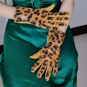 Women leopard print faux suede gloves autumn winter warm windproof driving gloves split finger