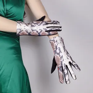 Fashion women's snake print touchscreen warm gloves for winter driving and outdoor cycling.