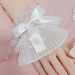 Polsini in pizzo lolita bianco con fiocco accessori manica ruffle kawaii dolci