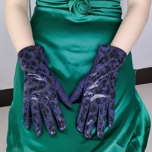 Women animal print touchscreen gloves detail, warm fleece lining for winter driving cycling.