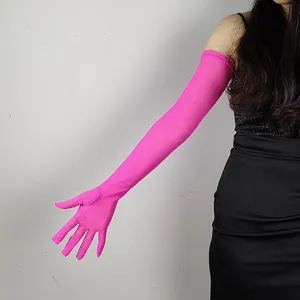Mujeres largos guantes de malla rosa protección solar mangas elásticas accesorios de fiesta
