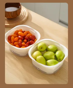 Square kitchen plastic drain basket double layer fruit washing basin food prep colander
