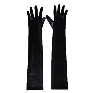 Vintage black velvet long gloves for women evening party opera formal wear winter warm classy.