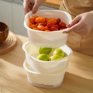Square Plastic Drainage Basket Kitchen Vegetable Preparation Basin Double Layer Fruit Washing Basin Multifunctional Colander