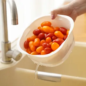 Square double layer plastic draining colander for fruit and vegetable washing tool