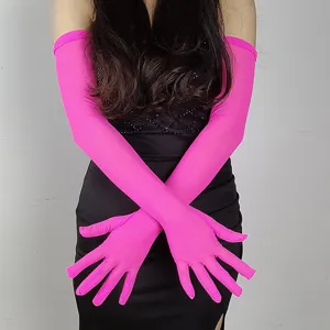 Mujeres extra largas rosa malla protección solar mangas ciclismo guantes elegantes