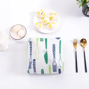 Collapsible rectangular food cover table dustproof protector with modern cutlery print design.