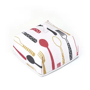 Foldable food cover for dining table dustproof tent kitchen tableware print white 1pc
