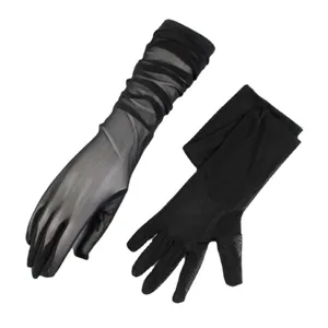 Mujeres guantes largos de malla transparente negro verano proteccion UV mangas de encaje.