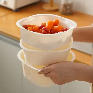 Square plastic colander kitchen draining basket for washing fruits and vegetables stackable 3pcs