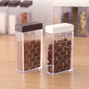 Kitchen seasoning box set transparent plastic spice jar with dual open lid for cooking.