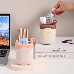 Cute plastic pen holder multi-functional desktop stationery storage bucket setup