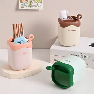 Cute multi-functional plastic pen holder desktop storage organizer box for stationery supplies
