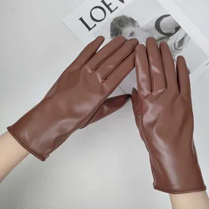Braune Damen Kunstleder Handschuhe gefuettert warme Winter Handschuhe fuer Alltag Mode.