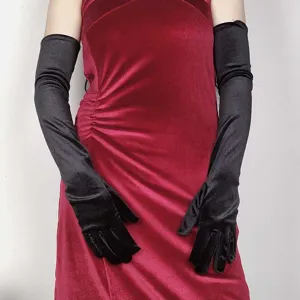 Audrey style elegant long black velvet gloves for women evening party opera costume accessories