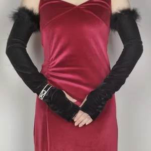 Retro Velvet Feather Long Gloves Half Finger Evening Party Prom Dresses Opera Performance Costumes Women Accessories