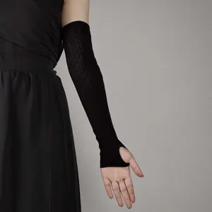 Black lace hollow fishnet long gloves for cosplay, night club and sun protection wear.