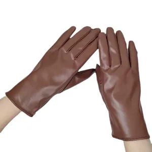 stilvolle braune pu lederhandschuhe fuer damen warme winter fahrhandschuhe elegant