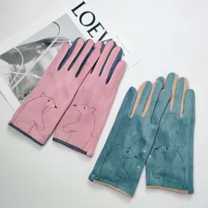 Women's Winter Warm Touchscreen Gloves Cute Bear Embroidery Suede Velvet Casual Daily Cold Weather Gloves