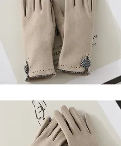 Donne calde inverno touchscreen peluche guanti carino pied de poule bottone dito diviso guida