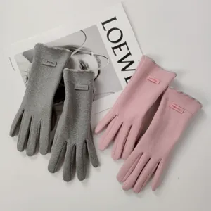 Women Winter Warm Touchscreen Gloves Cotton Blend Fleece Lined Cute Letter Label Split Finger Gloves For Driving And Cycling