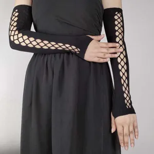 Women Sexy Hollow Lace Fishnet Gloves Polyester Mesh Sun Protection Gloves Cosplay Party Club Costume Accessories