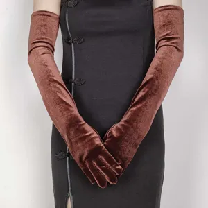 Audrey style vintage 55cm long brown velvet gloves for evening party and prom dress wear