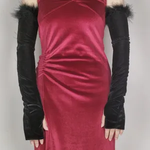 Retro velvet feather half finger long gloves for evening party prom dress dance accessories