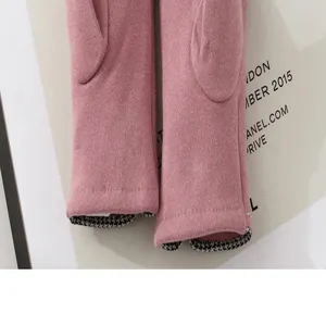 Donne inverno guanti caldi rosa lana touchscreen carino polsini pied de poule dettaglio