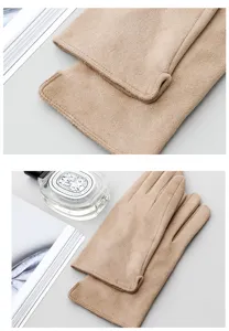 Women Winter Warm Suede Gloves Soft Thickened Windproof Touchscreen Cold Weather