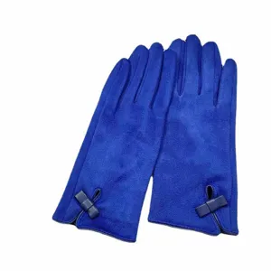 Women winter warm suede gloves with cute bow design, elegant and soft daily wear.