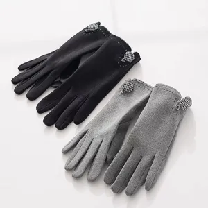 Guanti Caldi Invernali da Donna Touchscreen Fodera in Pile Bottone Pied-de-poule Guanti in Maglia Ciclismo Guanti Termici