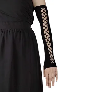 Black fishnet lace arm sleeves sexy gothic mesh long gloves for party club costume