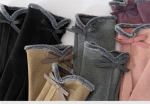 Women winter warm gloves with plush cuff and cute bow design, fleece lined soft touch screen gloves.