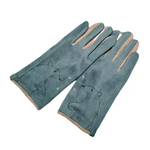 Women winter touch screen warm gloves, cute bear embroidery fleece cycling driving gloves.