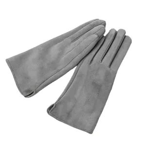 Women winter warm suede gloves soft fleece lined touchscreen windproof elegant grey thermal gloves