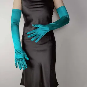 Vintage Audrey style long stretch satin gloves for wedding, evening party, and opera performance.