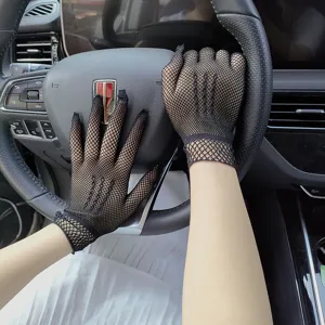Black lace mesh gloves, sexy stretch fishnet gloves, summer sun protection accessories for women.