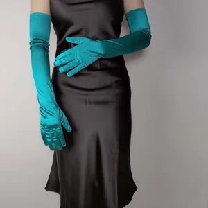 Extra long satin opera gloves stretch smooth elbow length gloves for evening party wedding