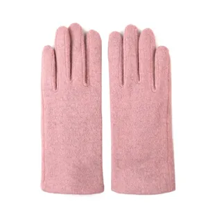 Women's winter warm pink wool knit gloves, soft touchscreen fleece-lined outdoor daily wear.