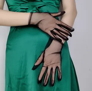 Women Short Sheer Mesh Lace Gloves Elegant Transparent Bridal Wedding Performance Photography Gloves Party Accessories