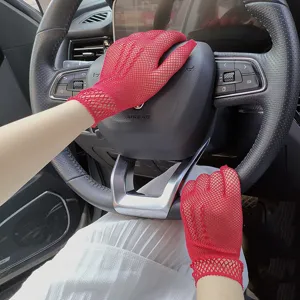 Women red mesh fishnet gloves summer sunscreen driving lace gloves elegant bride accessories