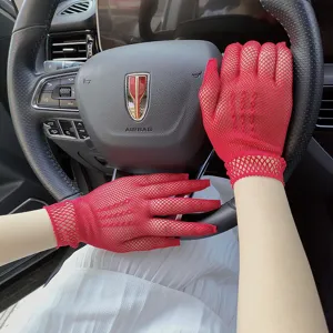 Red mesh lace gloves for women summer sun protection short hollow wedding bridal gloves.