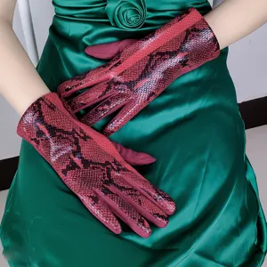 Women fashion snake pattern faux suede gloves winter warm touch screen driving gloves